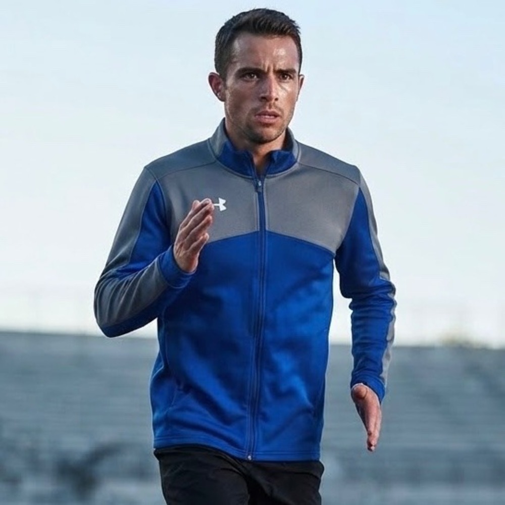 Under Armour Mens Royal Blue Grey Colorblock Full Zip Track Jacket Small Active